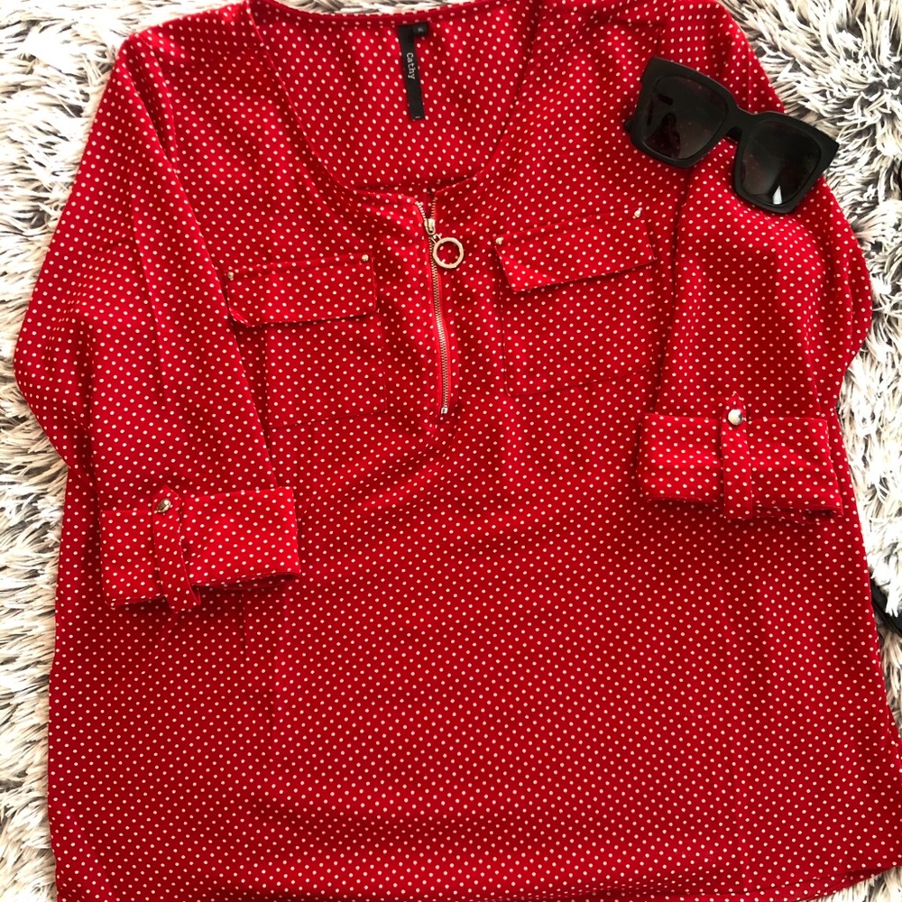 Red Blouse White Polka Dots Like New
